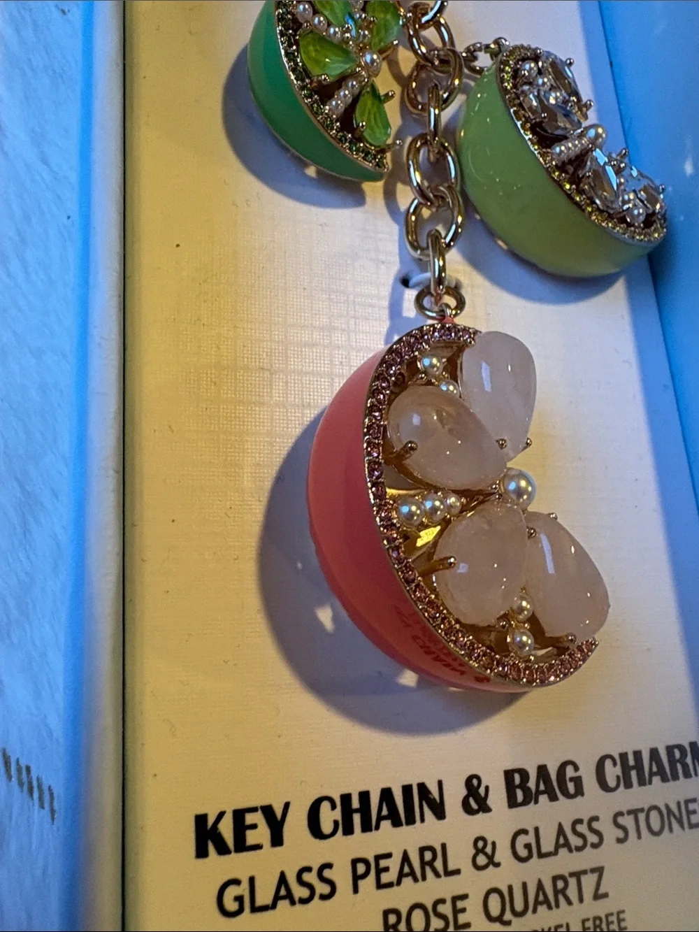 BNWT PIPER K Pink and Green Glass Stone Lemon Limes Key Chain Bag Charm